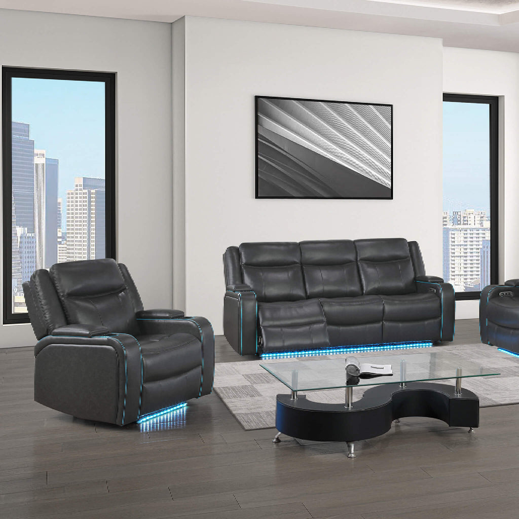 Luxury Charcoal Upholstered Power Recliner Armchair With LED Lights (SAK16429)