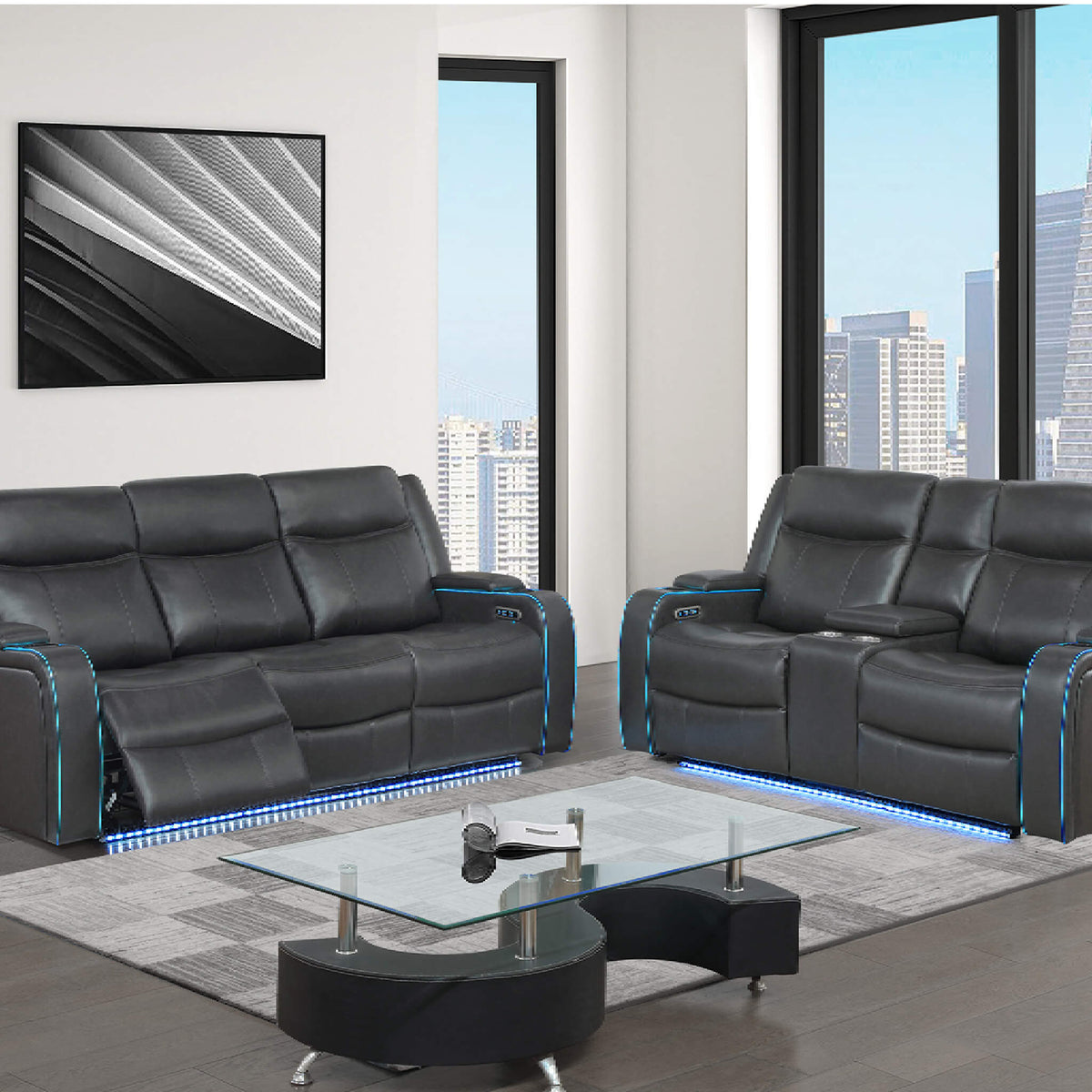Luxury Charcoal Upholstered Power Recliner Armchair With LED Lights (SAK16429)