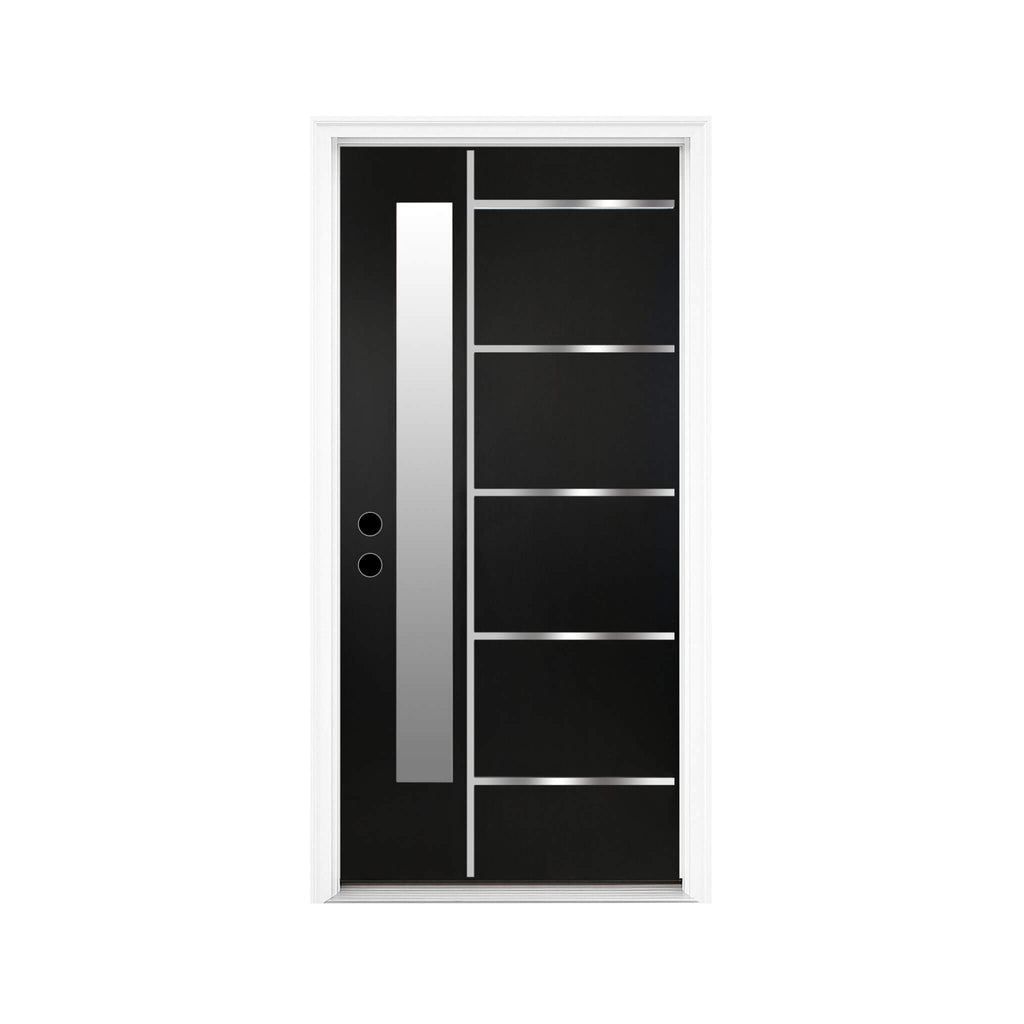 [36X80-Inch] Modern Frosted Glass Black Fiberglass Front Door With Right Inswing (SAK10584)