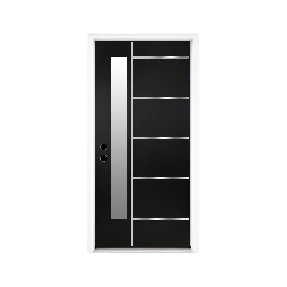 [36X80-Inch] Modern Frosted Glass Black Fiberglass Front Door With Right Inswing (SAK10584)