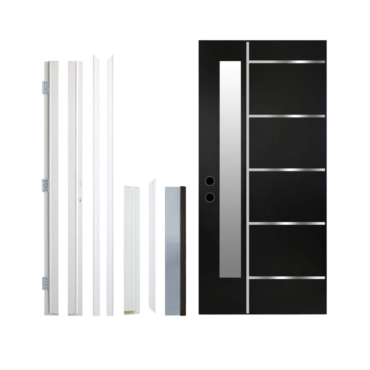 [36X80-Inch] Modern Frosted Glass Black Fiberglass Front Door With Right Inswing (SAK10584)