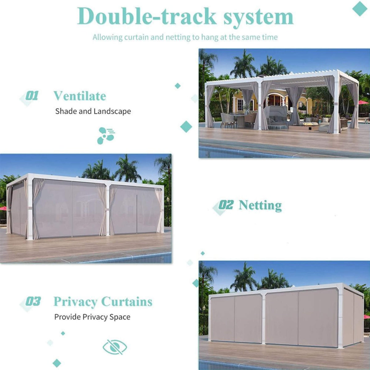 [12X20FT] Outdoor Hardtop Louvered Pergola With Adjustable Aluminum Rainproof Roof (SAK18625)