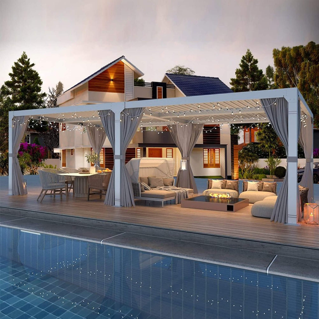 [12X20FT] Outdoor Hardtop Louvered Pergola With Adjustable Aluminum Rainproof Roof (SAK18625)