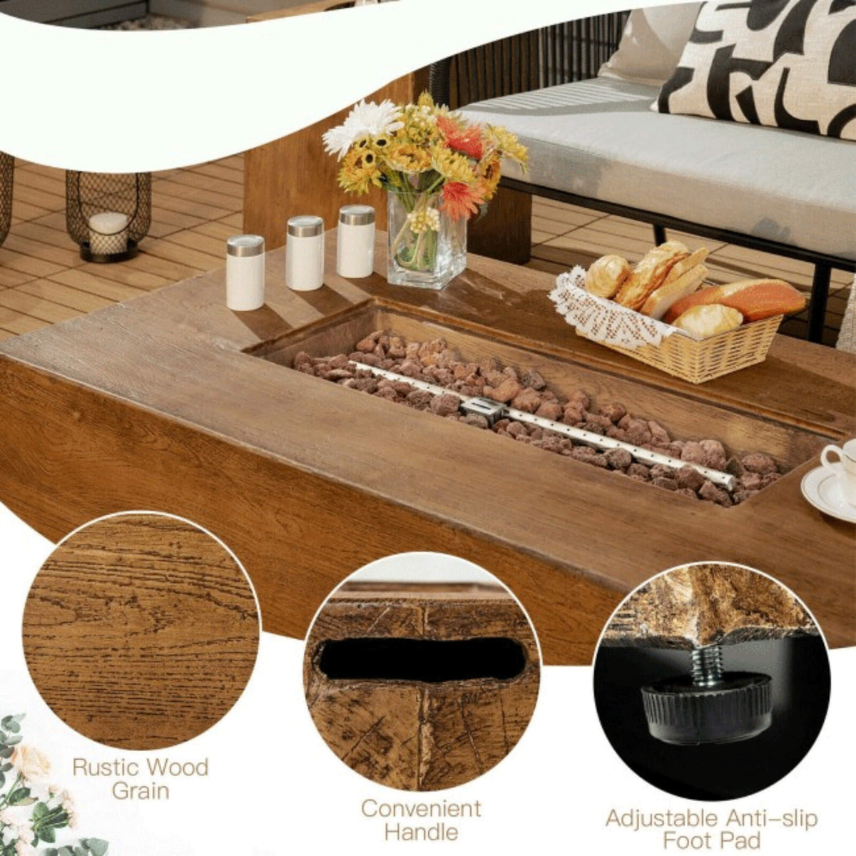 Outdoor Propane Gas Fire Pit Table W/ Lava Rocks & Cover, 50K BTU (SAK94436)