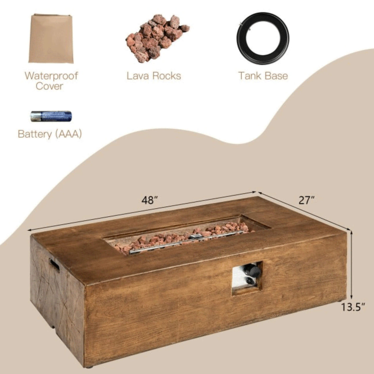 Outdoor Propane Gas Fire Pit Table W/ Lava Rocks & Cover, 50K BTU (SAK94436)
