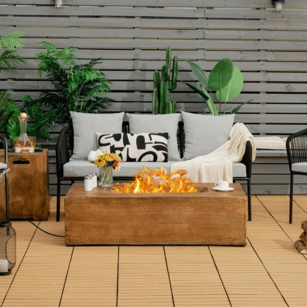Outdoor Propane Gas Fire Pit Table W/ Lava Rocks & Cover, 50K BTU (SAK94436)