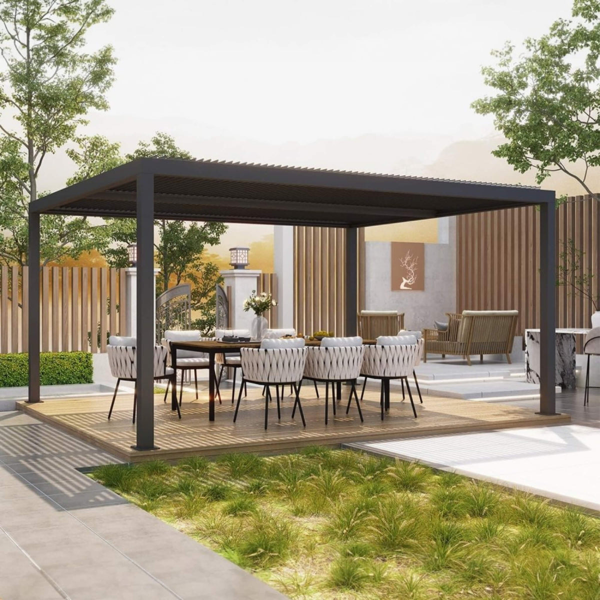 [12X16FT] Premium Outdoor Gray Aluminum Hardtop Pergola With Adjustable Roof (SAK81364)