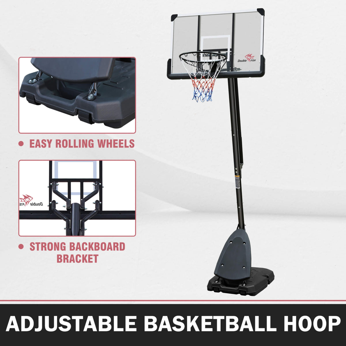 Portable Outdoor All-Weather Height Adjustable Basketball Hoop With 44-Inch Backboard And Wheels, 10FT (SAK58741)