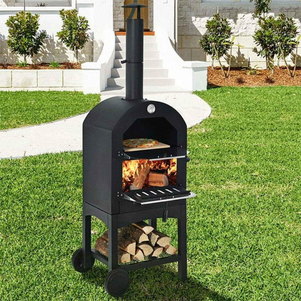 Portable Outdoor Wood Fired Pizza Oven W/ Pizza Stone & Waterproof Cover (SAK82635)