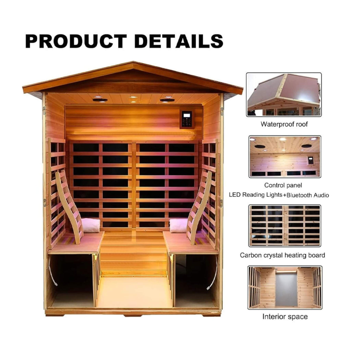 Valois Premium 4-Person Luxury Low EMF Outdoor FAR Infrared Home Sauna With Bluetooth Audio (SAK15372)