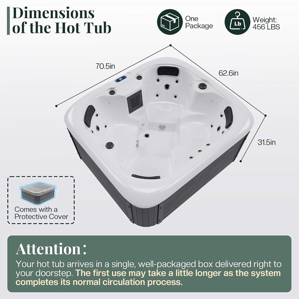 Premium 4-Person Outdoor Hot Tub W/ 23 Stainless Steel Jets (SAK29185)
