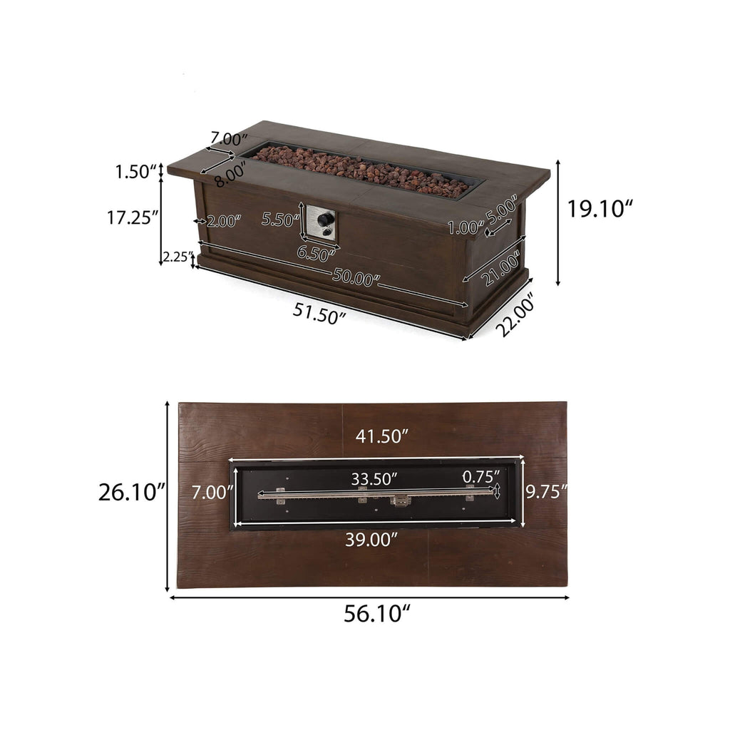 56-Inch Transitional Rectangular Outdoor Propane Gas Fire Pit Table, 50K BTU (SAK25790)