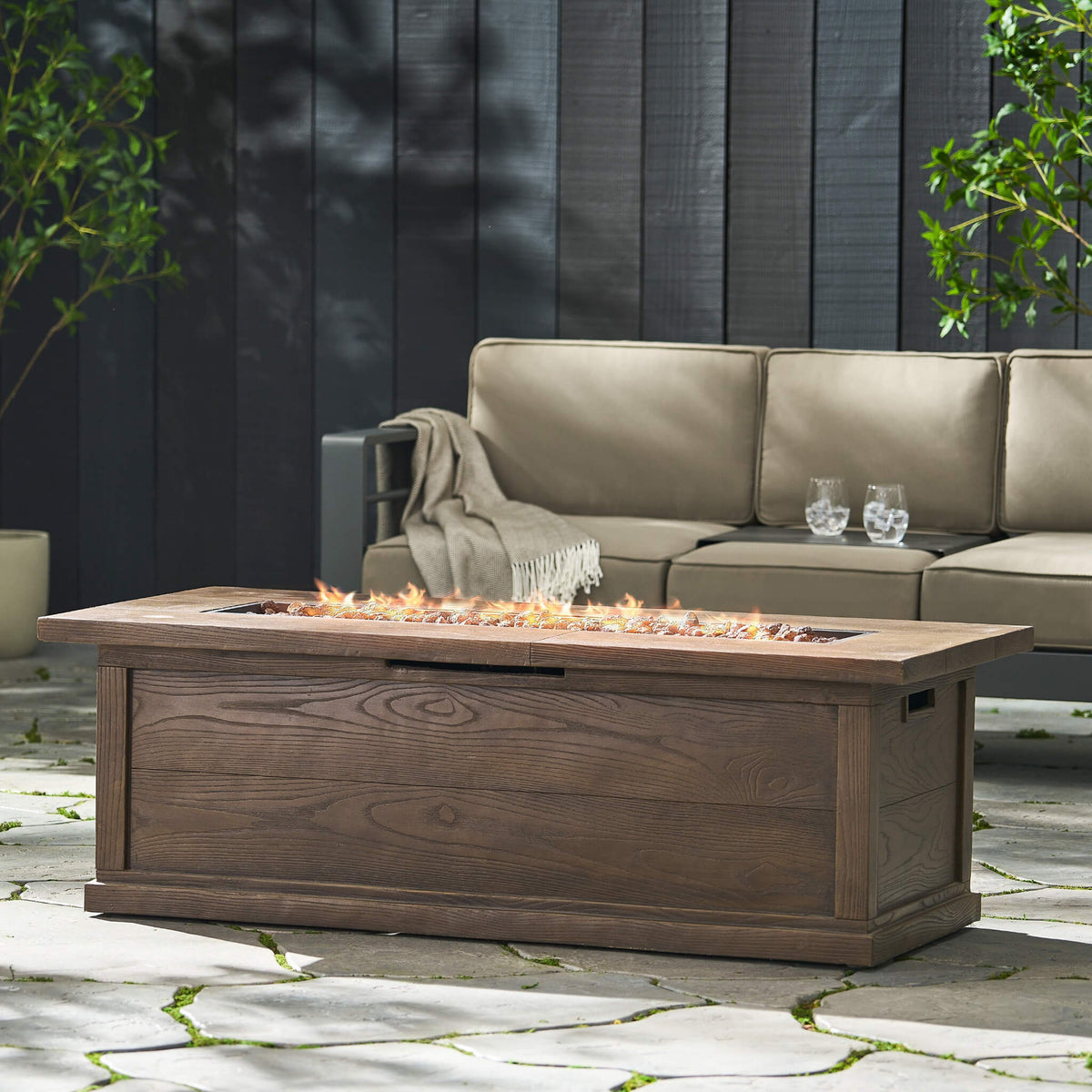 56-Inch Transitional Rectangular Outdoor Propane Gas Fire Pit Table, 50K BTU (SAK25790)