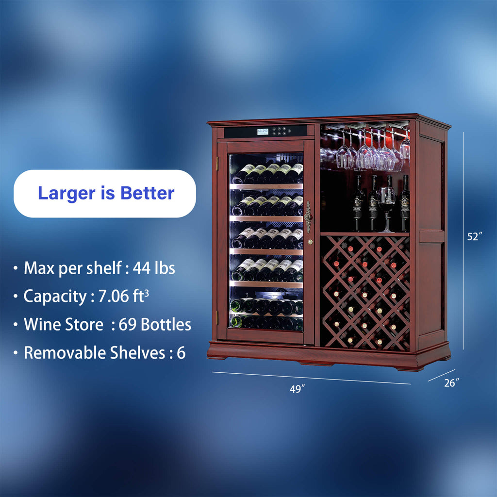 69-Bottle Wooden Wine Cooler Cabinet With Built-In Storage (SAK17539)