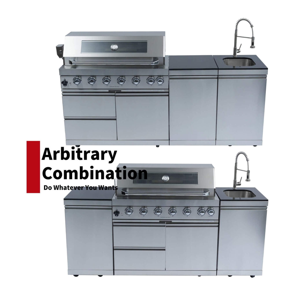 Valmont 43-Inch 6-Burner 85K BTU Outdoor BBQ Kitchen Grill Island With Granite Countertops, Rotisserie Kit, Cabinets, And Sink (SAK73518)