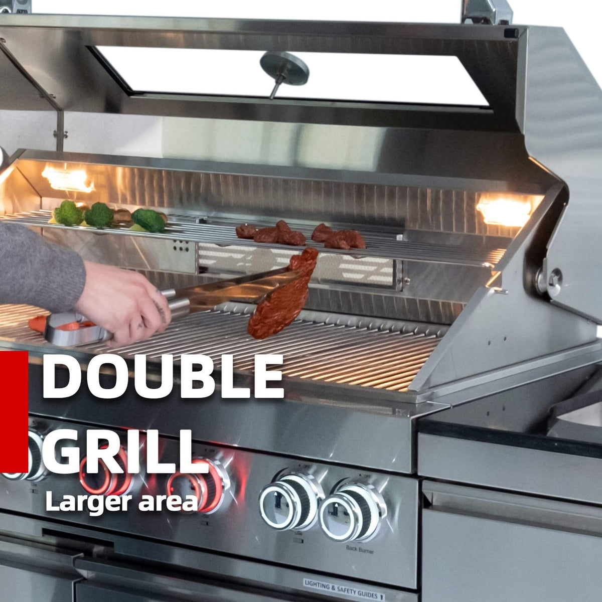 Tuscany Outdoor BBQ Liquid Propane Kitchen Grill Island With 43-Inch 6-Burner 85K BTU Propane Gas Grill, Rotisserie Kit, And Storage Cabinets (SAK95623)