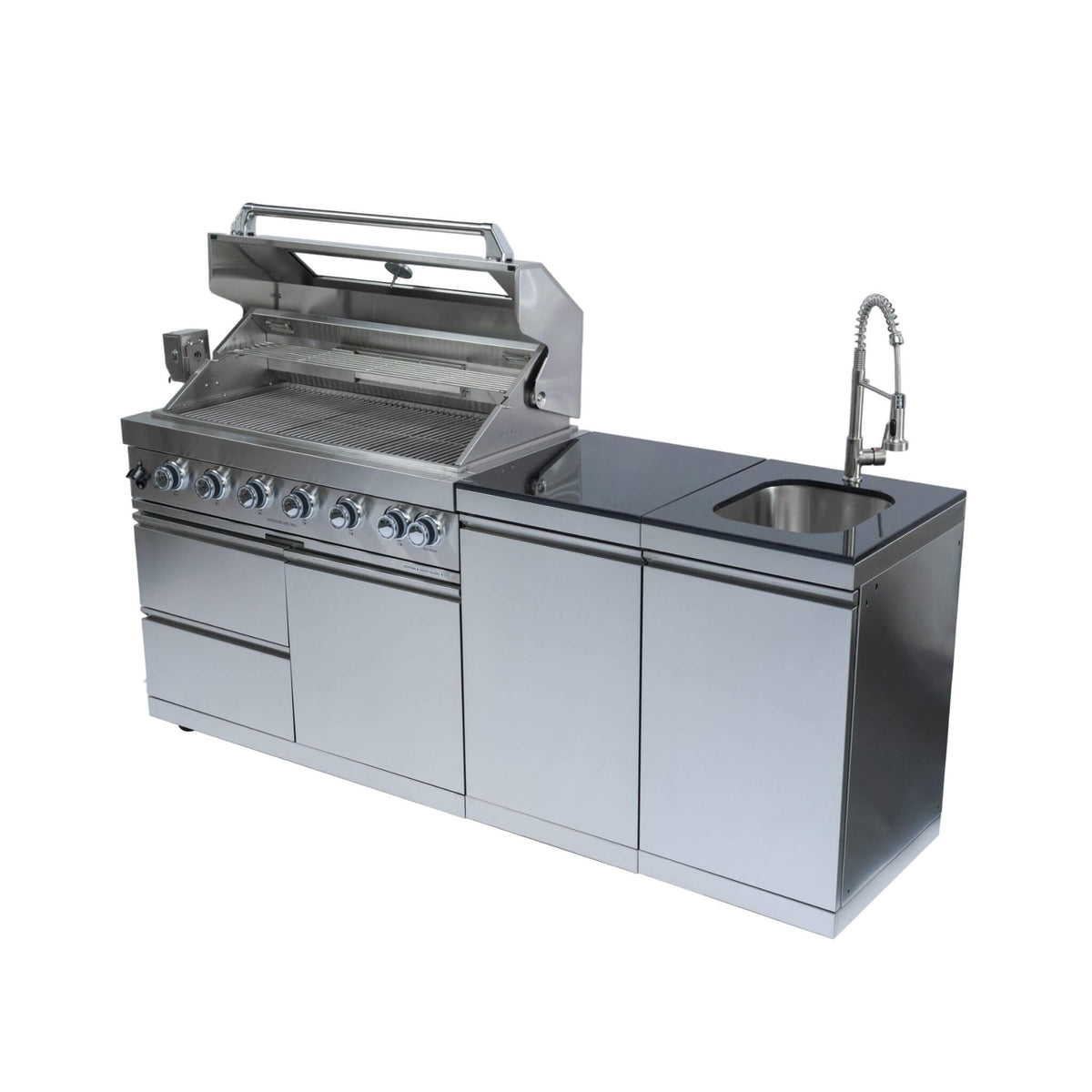 Tuscany Outdoor BBQ Liquid Propane Kitchen Grill Island With 43-Inch 6-Burner 85K BTU Propane Gas Grill, Rotisserie Kit, And Storage Cabinets (SAK95623)