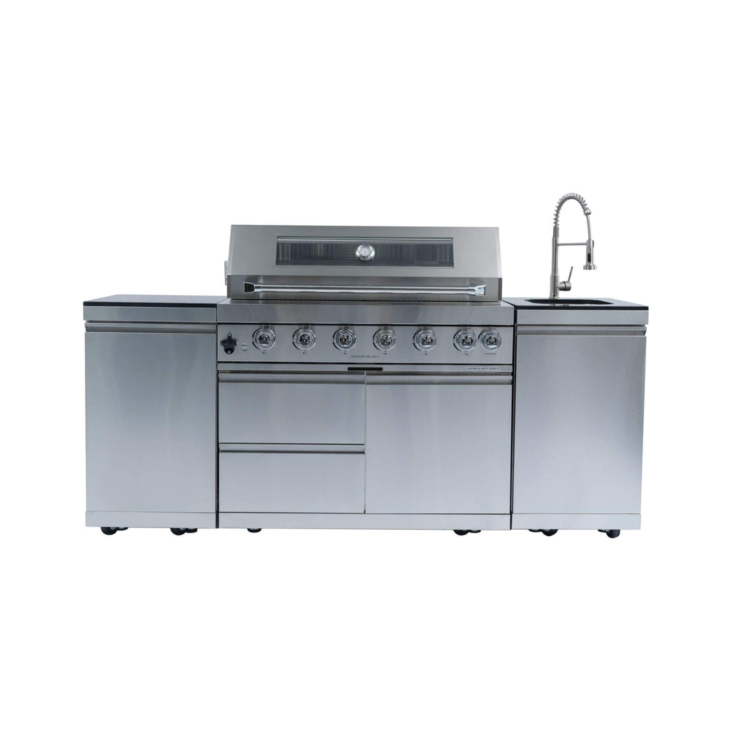 Tuscany Outdoor BBQ Liquid Propane Kitchen Grill Island With 43-Inch 6-Burner 85K BTU Propane Gas Grill, Rotisserie Kit, And Storage Cabinets (SAK95623)