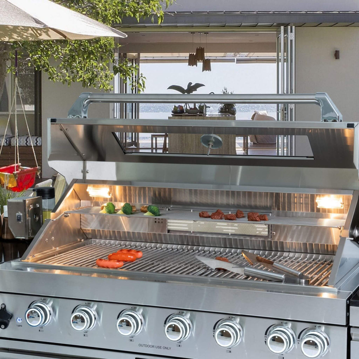 Tuscany Outdoor BBQ Liquid Propane Kitchen Grill Island With 43-Inch 6-Burner 85K BTU Propane Gas Grill, Rotisserie Kit, And Storage Cabinets (SAK95623)