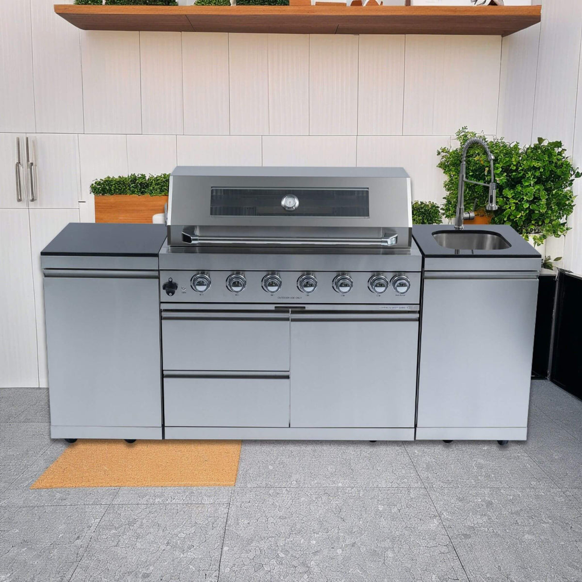 Tuscany Outdoor BBQ Liquid Propane Kitchen Grill Island With 43-Inch 6-Burner 85K BTU Propane Gas Grill, Rotisserie Kit, And Storage Cabinets (SAK95623)