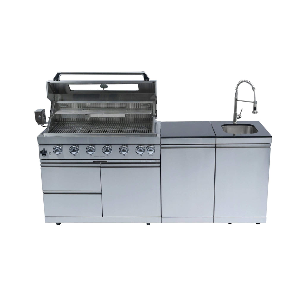 Tuscany Outdoor BBQ Liquid Propane Kitchen Grill Island With 43-Inch 6-Burner 85K BTU Propane Gas Grill, Rotisserie Kit, And Storage Cabinets (SAK95623)