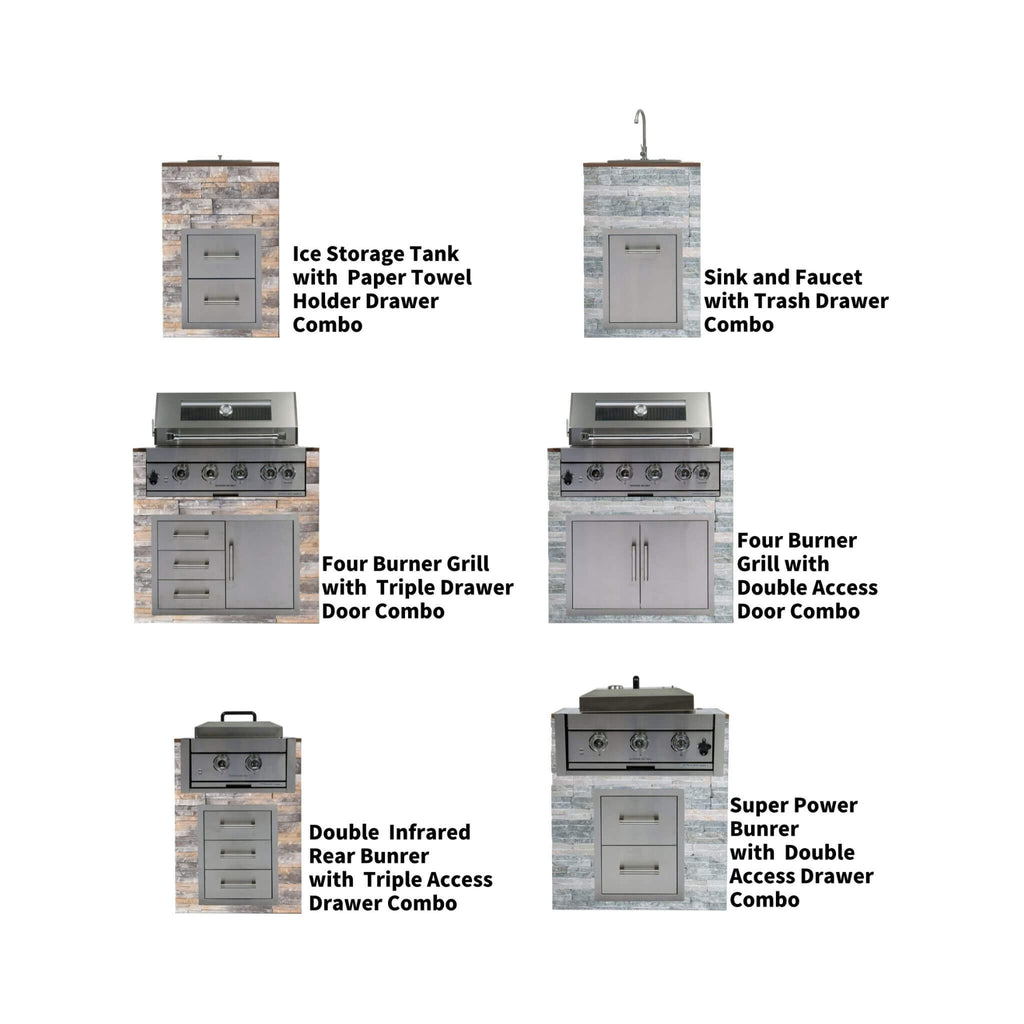 Premium Outdoor Kitchen With 32-Inch 60K BTU Built-In Stainless Steel LPG Gas Grill, Door And Drawer Combo And Stainless Steel Ice Box (SAK98661)