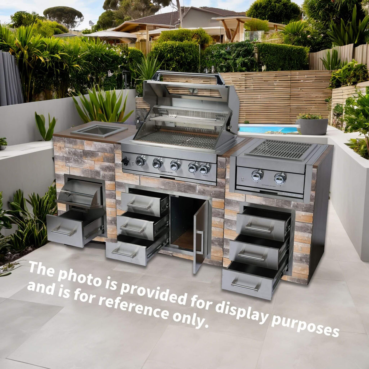 Premium Outdoor Kitchen With 32-Inch 60K BTU Built-In Stainless Steel LPG Gas Grill, Door And Drawer Combo And Stainless Steel Ice Box (SAK98661)
