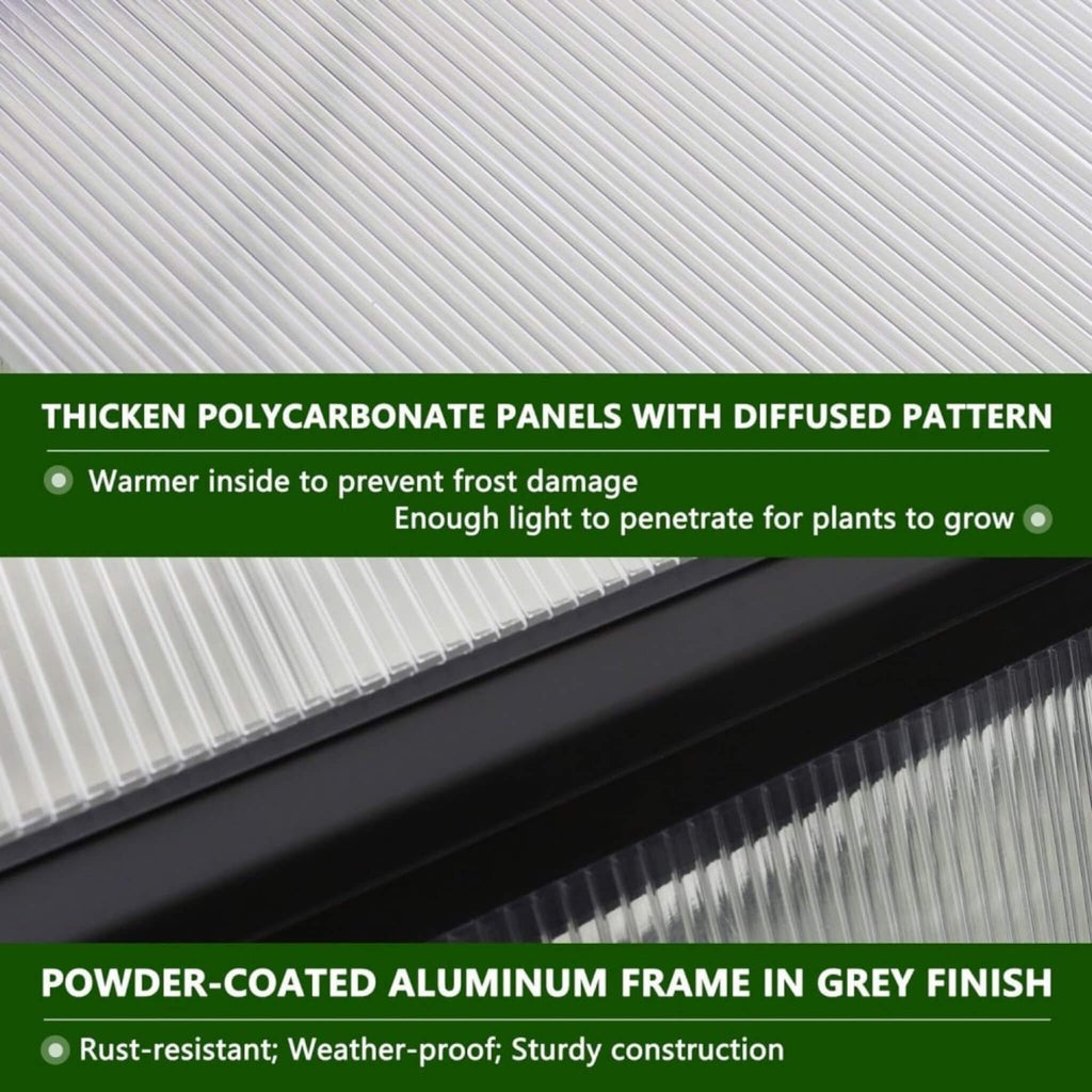 [06X12FT] Premium Polycarbonate Gray Walk-In Greenhouse Kit With Adjustable Vent And Lockable Door (SAK35264)