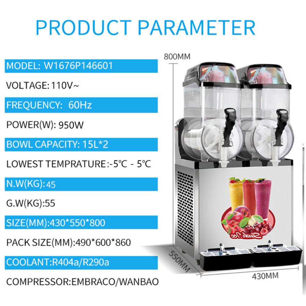 Premium Stainless Steel Margarita Frozen Drink Double Tank Slushy Maker Machine, 30L (SAK48253)