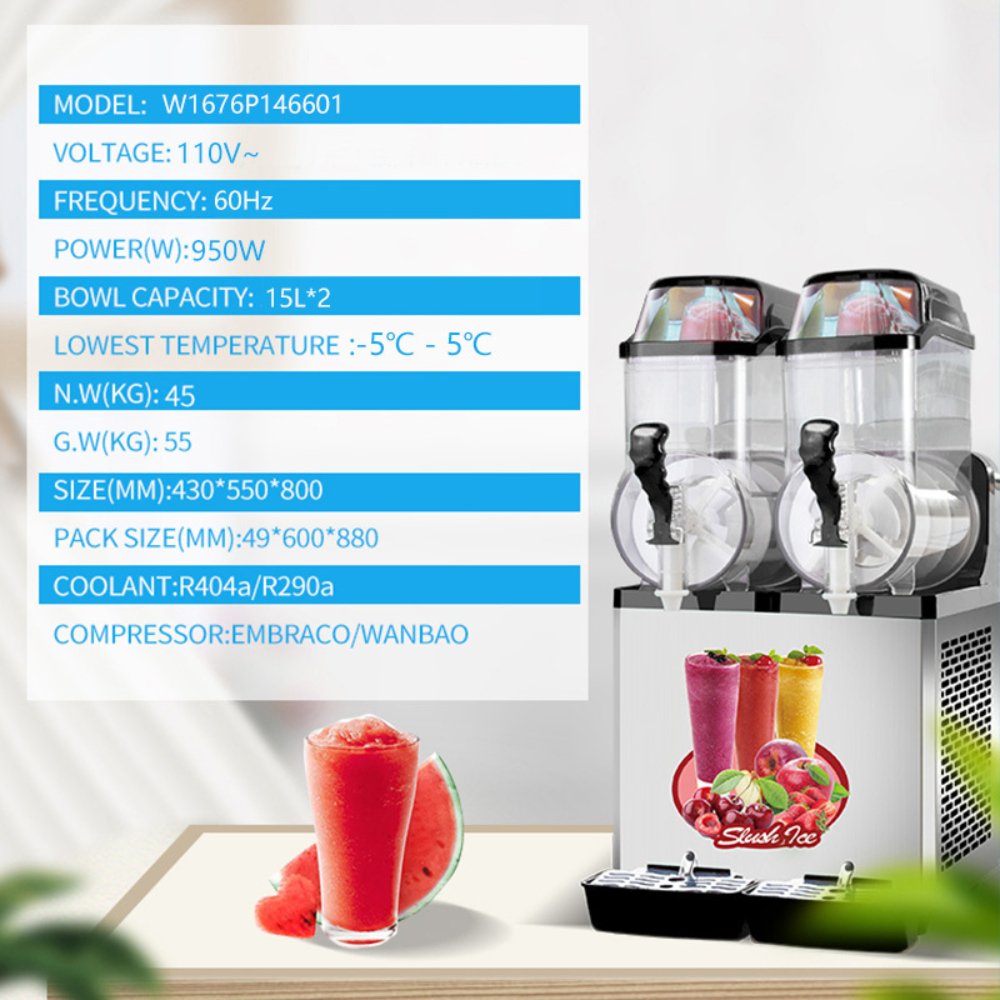 Premium Stainless Steel Margarita Frozen Drink Double Tank Slushy Maker Machine, 30L (SAK48253)