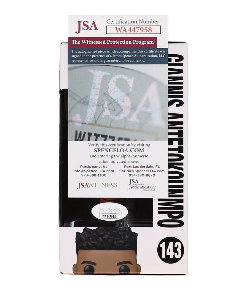 Giannis Antetokounmpo Signed Bucks #143 Funko Pop! (JSA) JSA Witnessed