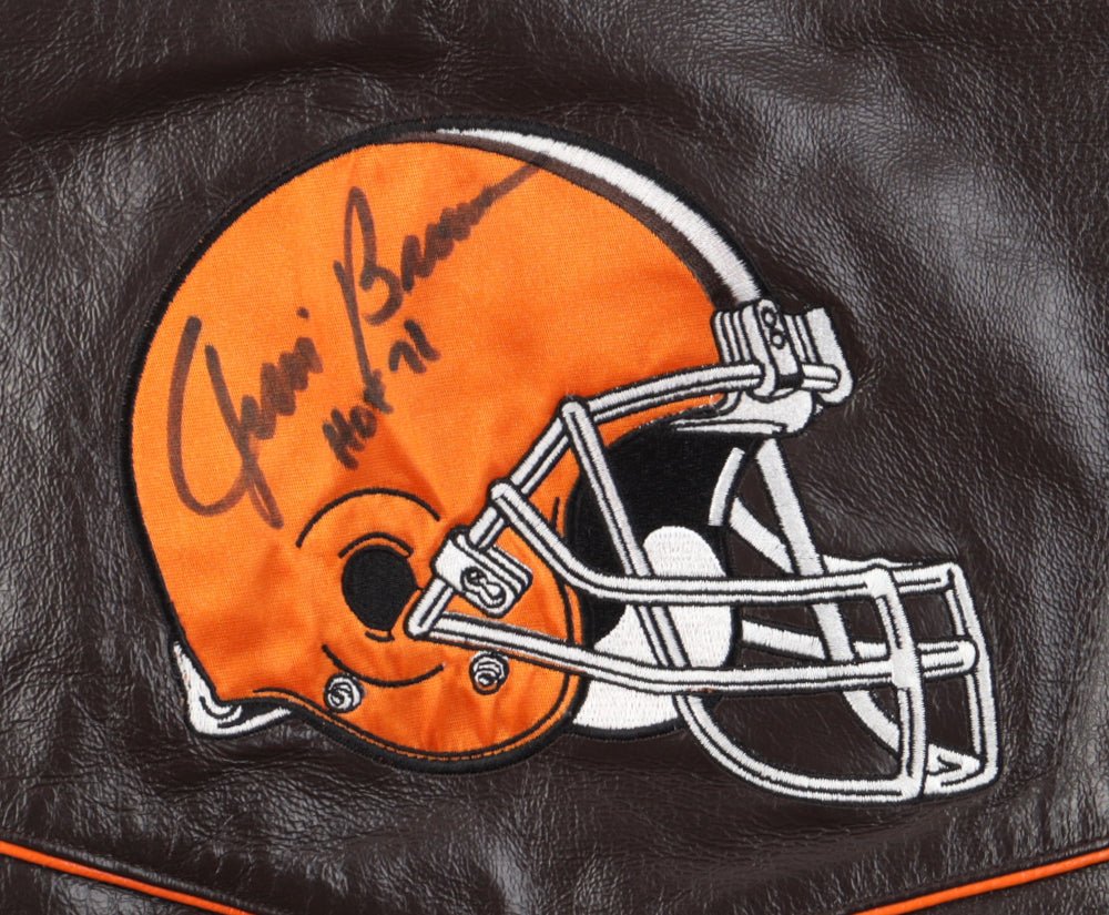 Jim Brown Signed Browns Jacket Inscribed "HOF 71" (JSA)