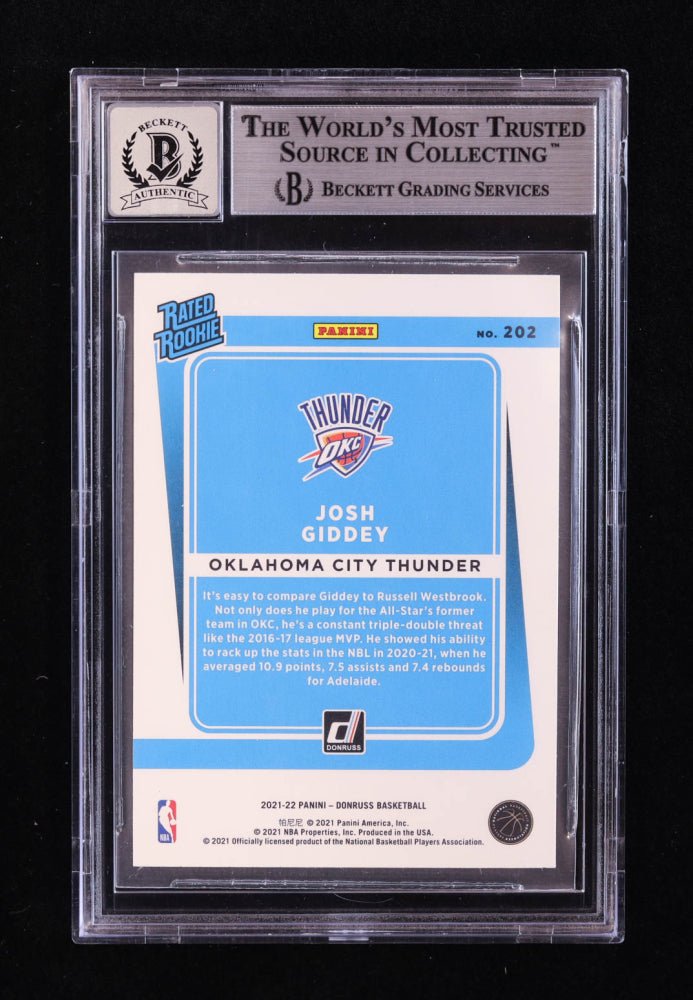 Josh Giddey Signed 2021-22 Donruss #202 RR RC (BGS | Auto 10) Beckett Witnessed