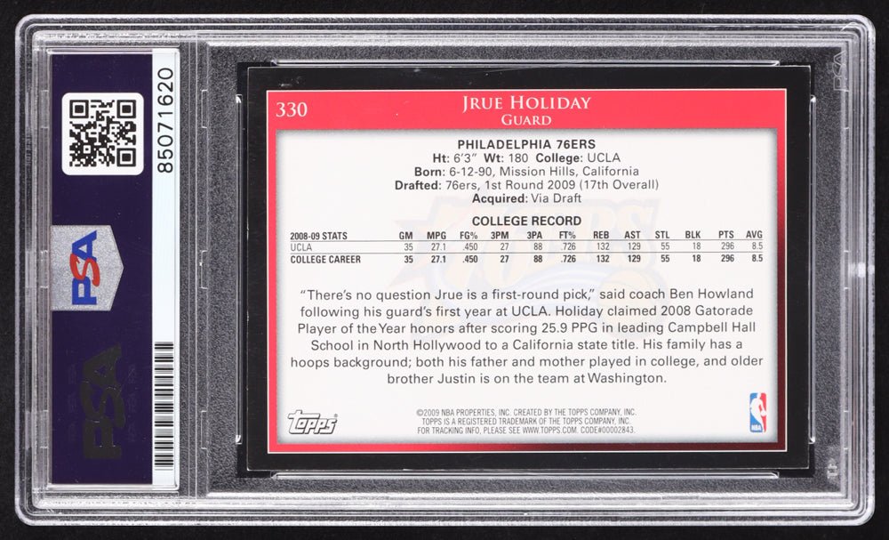 Jrue Holiday Signed 2009-10 Topps #330 RC (PSA | Autograph Graded PSA 10)