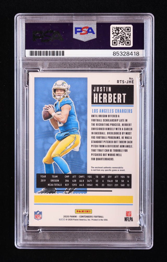 Justin Herbert Signed 2020 Panini Contenders Rookie Ticket Swatches #4 RC (PSA)