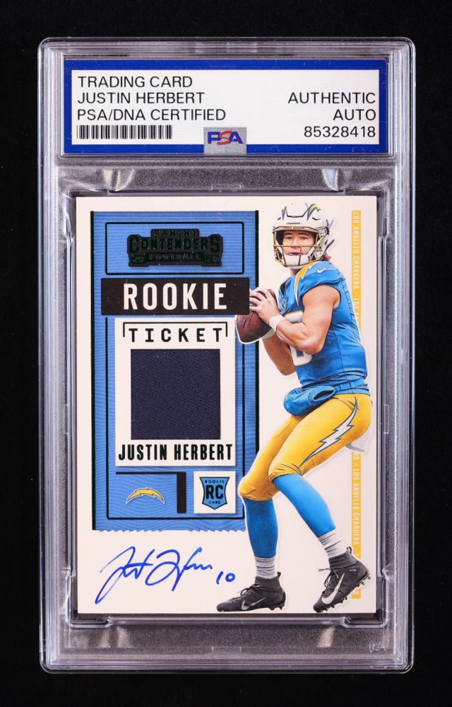 Justin Herbert Signed 2020 Panini Contenders Rookie Ticket Swatches #4 RC (PSA)