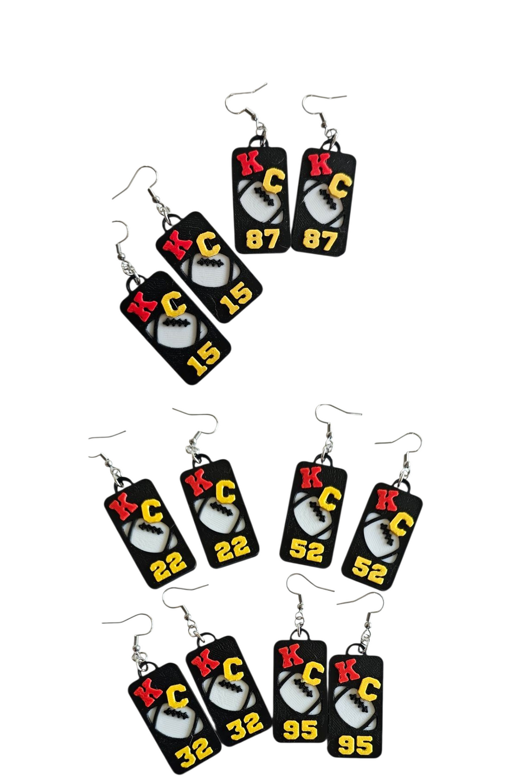 3D Print KC Chiefs Player Number Football Earrings choice of number