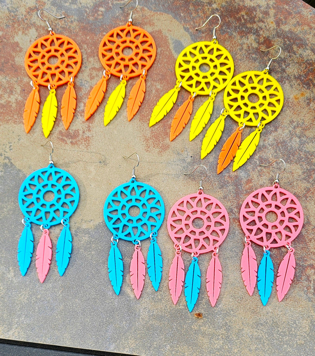 3D Print Dreamcatcher Boho Earrings Choice of Colors Made in America
