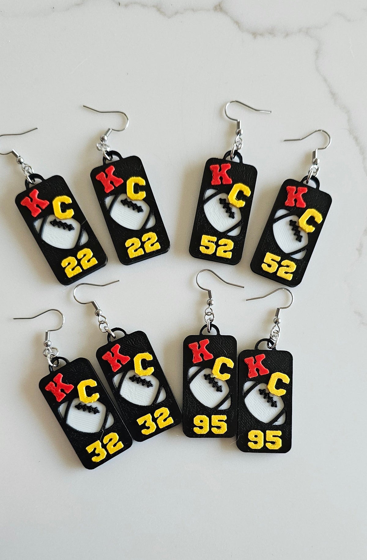 3D Print KC Chiefs Player Number Football Earrings choice of number