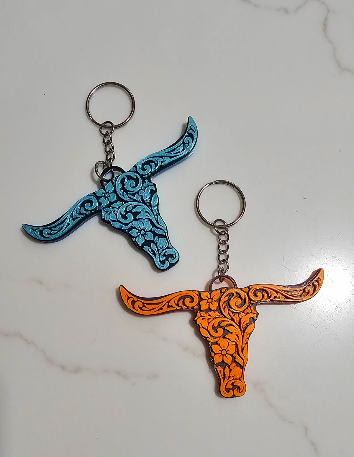 3d Print Tooled Longhorn Keychain or Purse Charm Ornament - Made in America - choice of colors