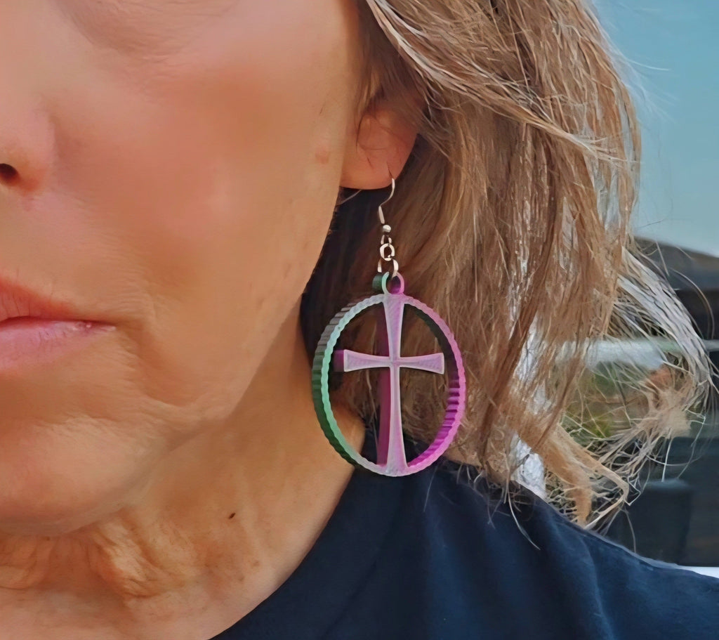 3D Print Christian Cross Faith Earrings Made in America