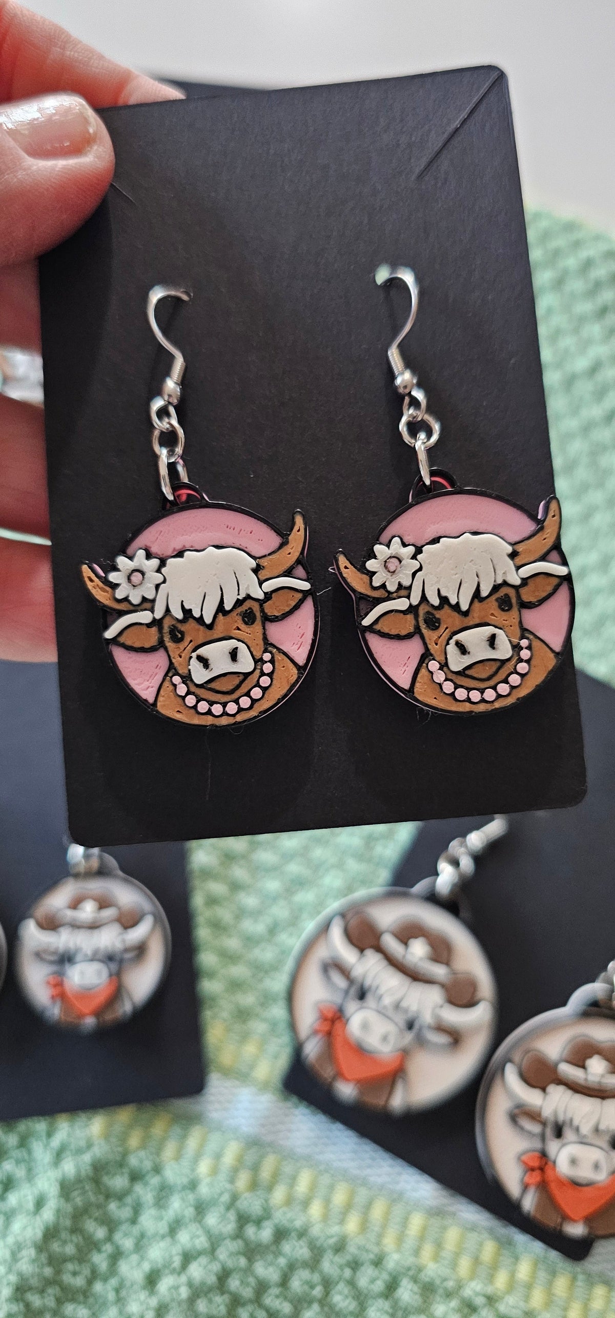 3d Western Cowgirl Cowboy Highland Cow Theme - Necklace, Purse Charm, Earrings, Keychain, Magnet