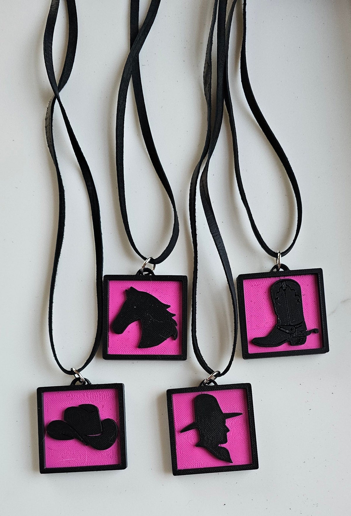 3D Print Picture Necklace on Deerskin Leather Western Cowboy Horse Hat Boot Made in America
