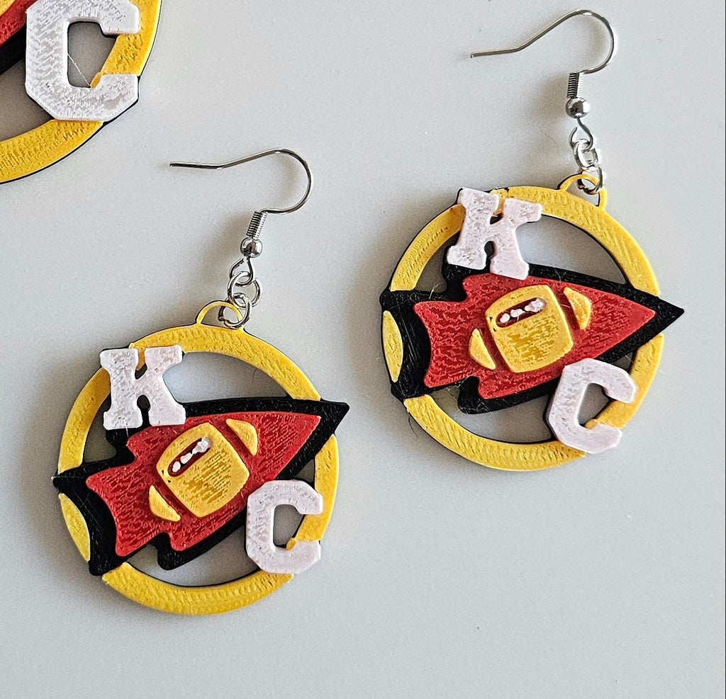 3D Print Chiefs Earrings Keychain Red Kingdom Kansas City KC Football