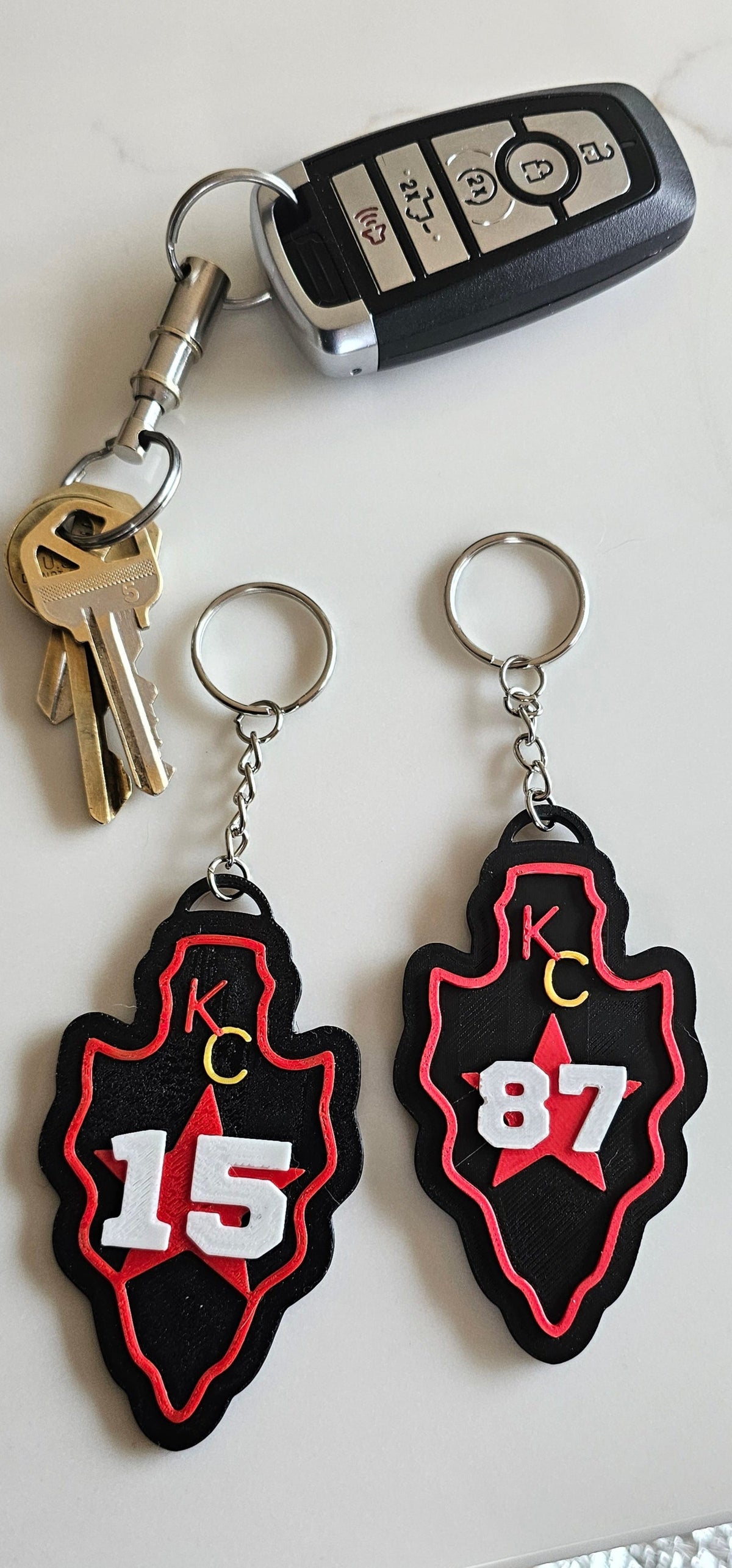 3D Print Chiefs Arrowhead Kc 15 Mahomes Kansas City 87 Kelce Football Keychain Made in America