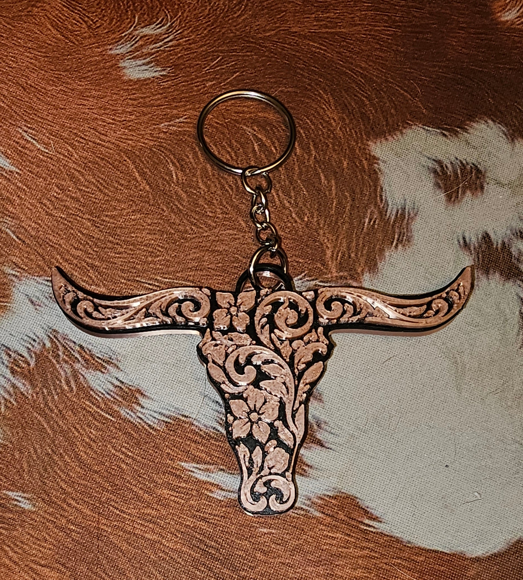 3d Print Tooled Longhorn Keychain or Purse Charm Ornament - Made in America - choice of colors
