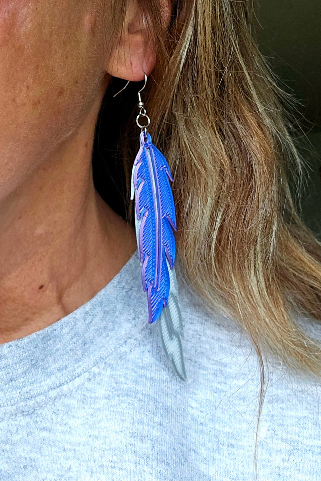 3D Print Double Feather Boho Earrings Made in America