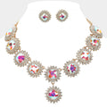 Round Glass Stone Cluster Link Evening Necklace
