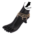 "Sexy" Rhinestone Embellish Charm Metal Chain Layer Anklets