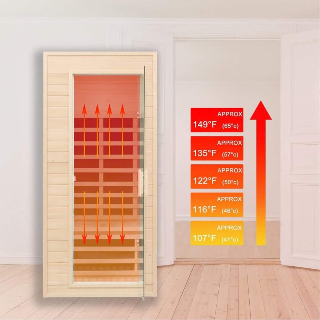 Elara Premium 1-Person Indoor Low EMF FAR Infrared Heat Hemlock Wood Personal Home Spa Sauna (SAK27463)